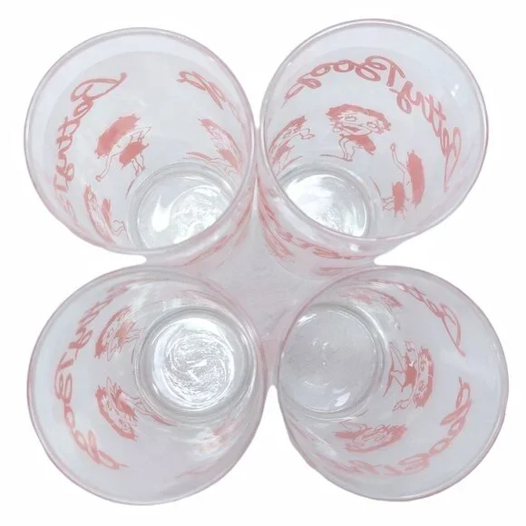 Betty Boop Pink Drinking Frosted Glasses Set Of 4 10 Oz Slim 1988 Vintage - Picture 4 of 8